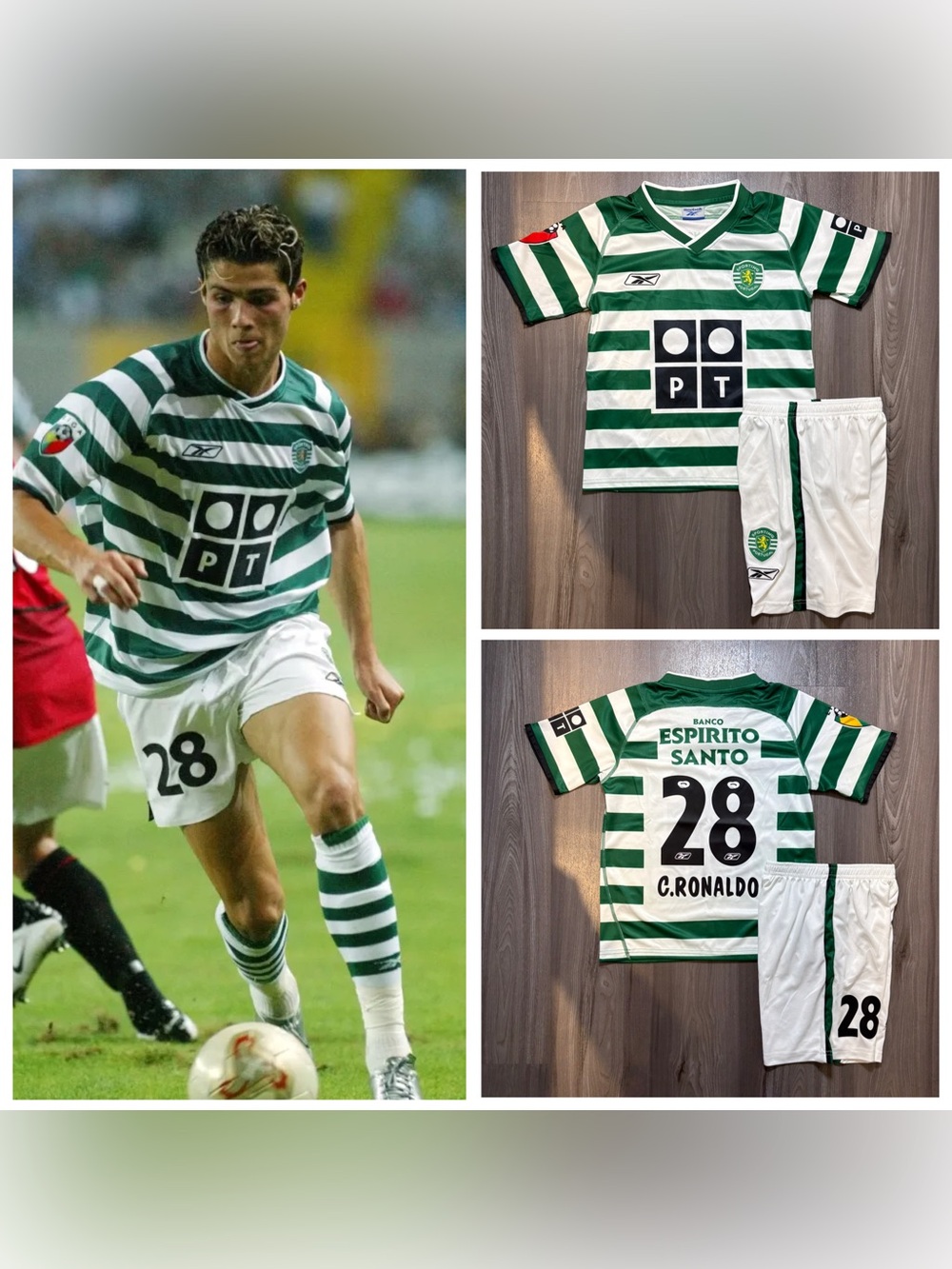 CRISTIANO RONALDO #28 Sporting Lisbon 2004 Home Jersey Kids Kit